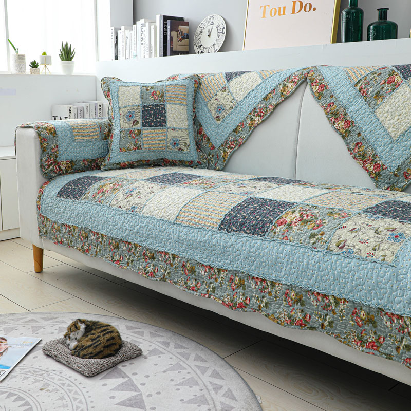 全棉拼布四季通用防滑布艺沙发垫纯棉坐垫田园风高档加厚秋冬