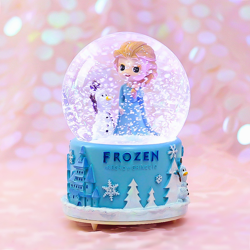 爱莎公主水晶球生日礼物发光旋转雪花儿童八音音乐盒透明圆球梦幻