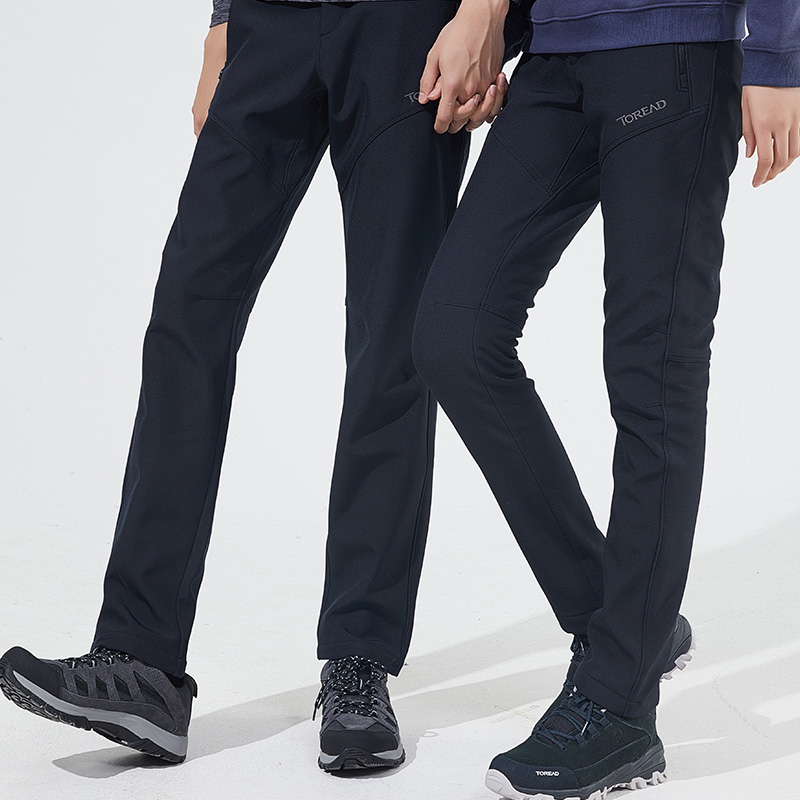 探路者防泼水软壳裤加厚耐磨微弹加绒冲锋裤户外男女防风保暖长裤