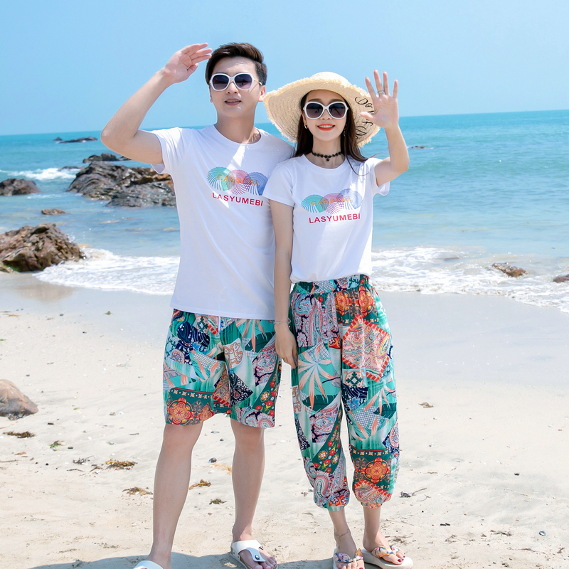 清凉情侣装夏装新款短袖t恤三亚海边沙滩裤夏季时尚海南男女套装