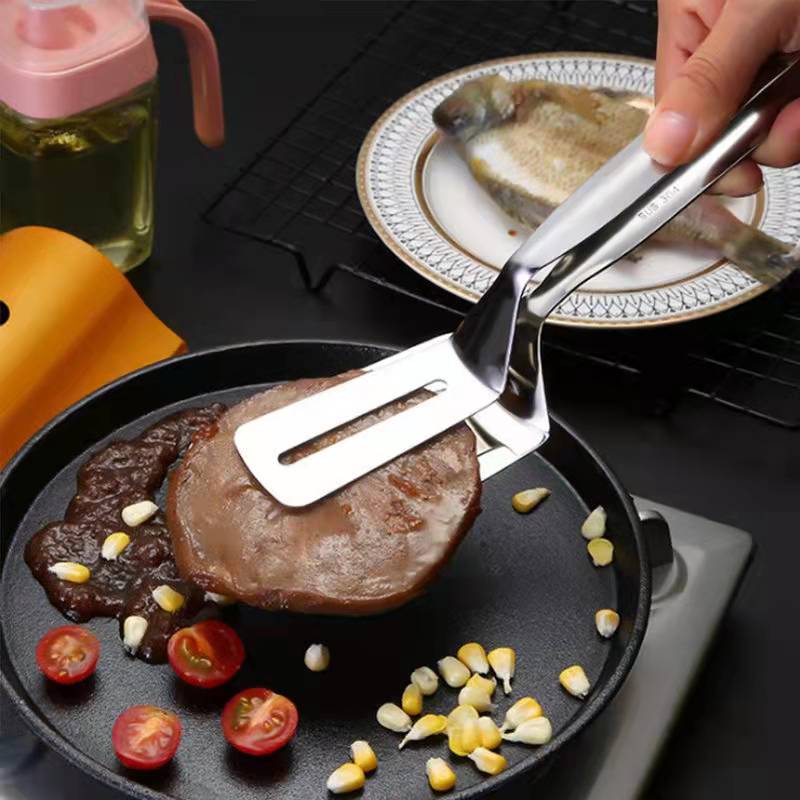 不锈钢煎鱼锅铲家用多功能翻鱼煎炸漏勺夹厨房牛排烙饼面包夹防烫