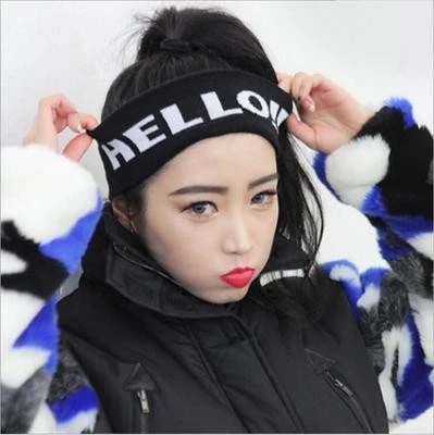 瑜伽发带吸汗头带运动健身潮针织毛线发箍时尚字母韩国女洗脸头巾