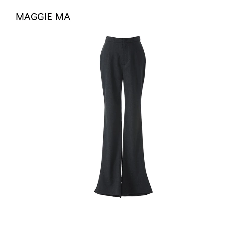 MAGGIE MA马婧设计师款西裤修身显瘦黑色休闲百搭微喇叭裤550P