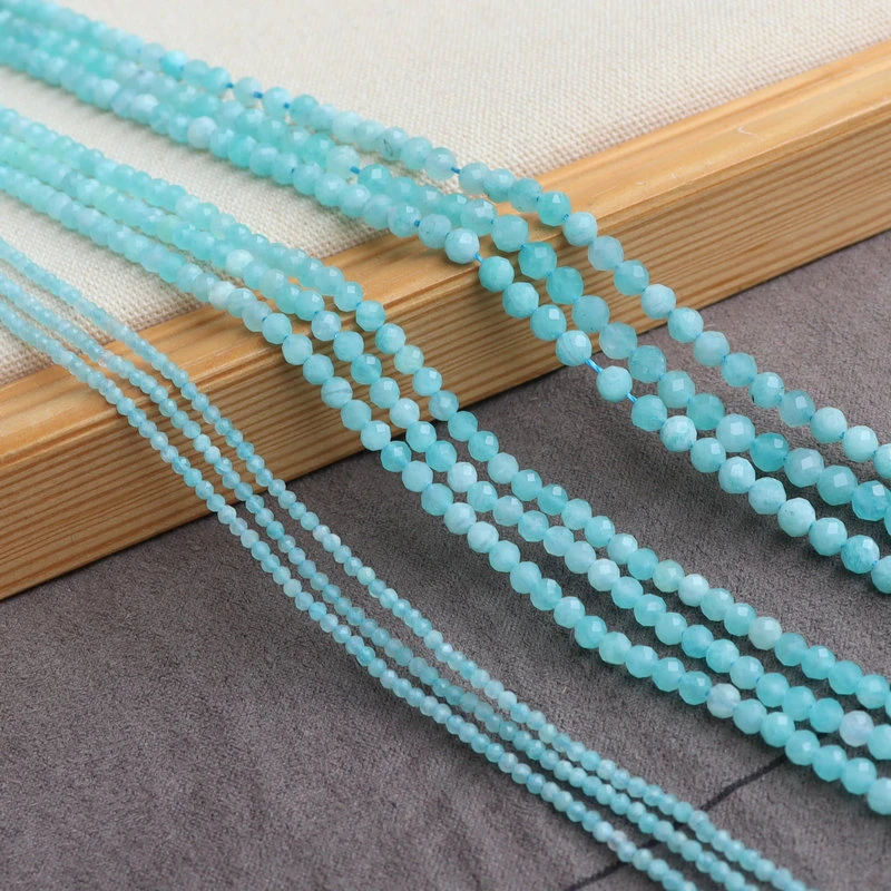 2/3/4mm天然刻面切角天河石圆珠散珠手工串珠小珠子diy 半成品