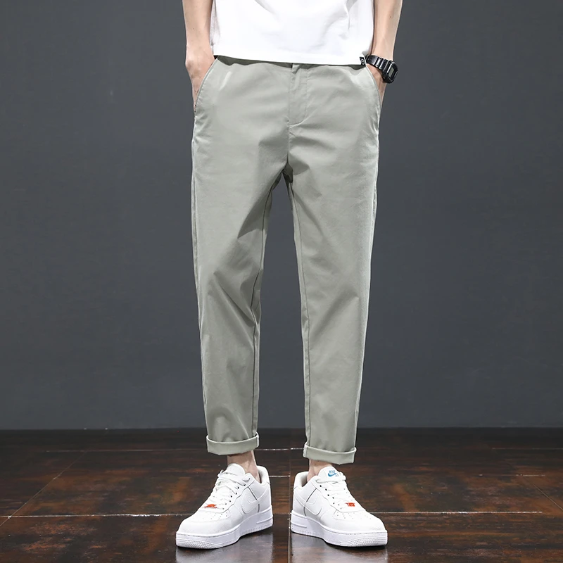 2024夏季薄款男士休闲裤潮牌宽松直筒九分裤子百搭冰丝弹力运动裤