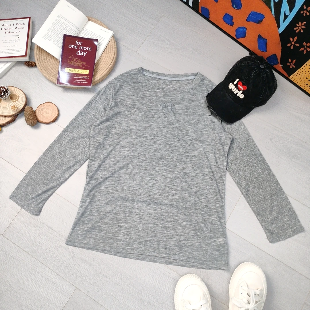 2024秋季新款休闲时尚百搭字母刺绣纯色打底长袖T恤7640