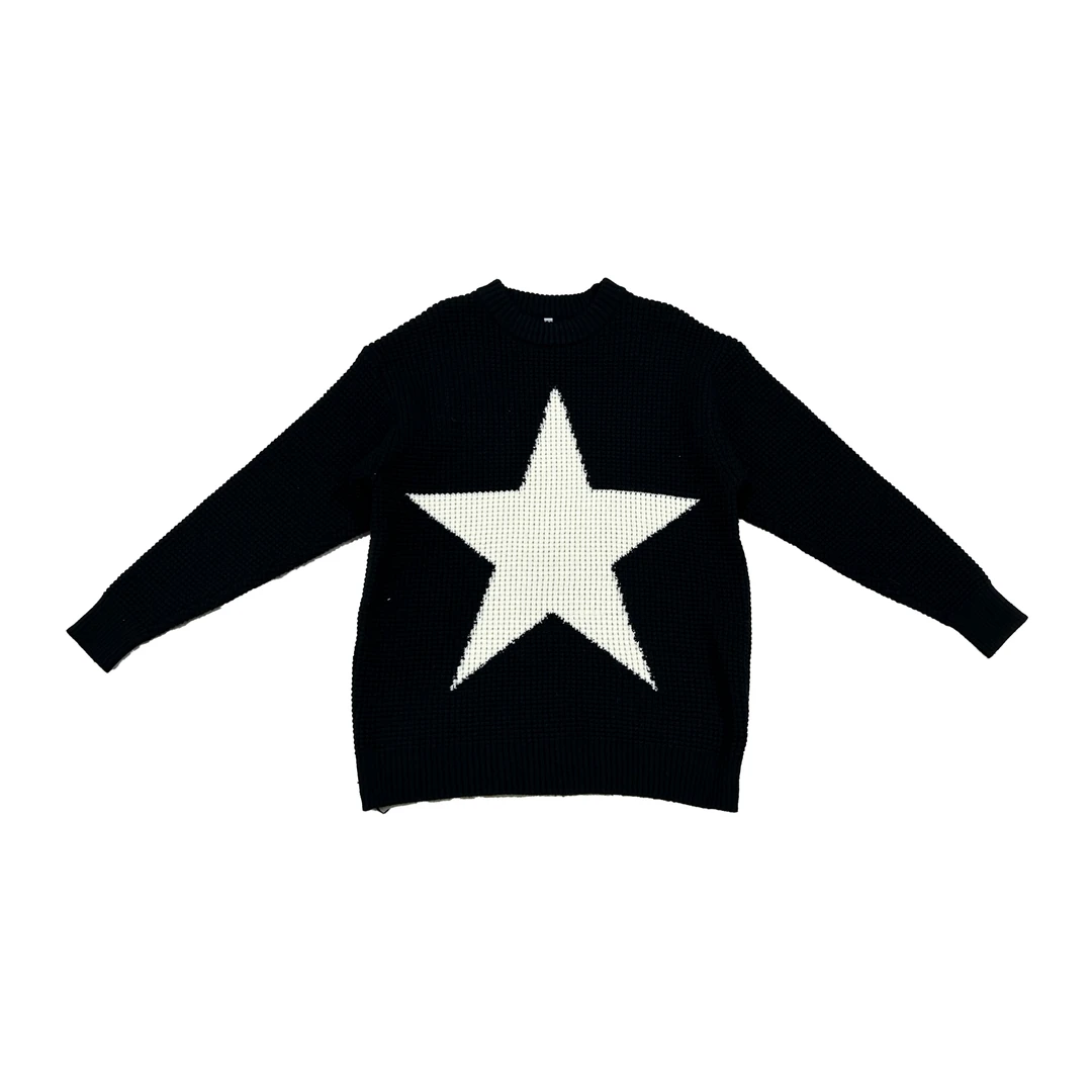 2024早秋新款时尚休闲圆领五角星毛衣针织长袖4775