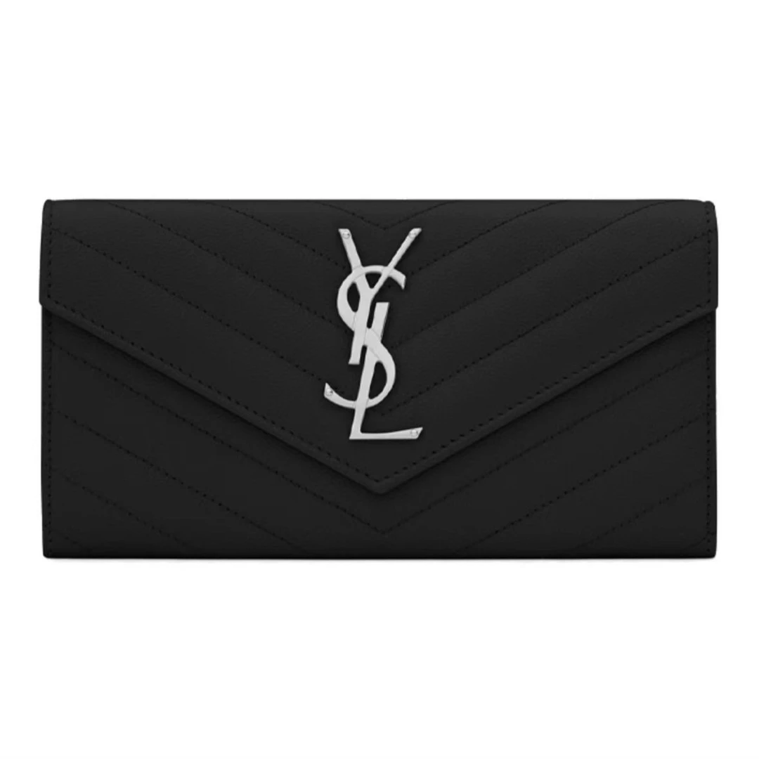 99新 YSL/圣罗兰 荔枝纹钱包黑银
