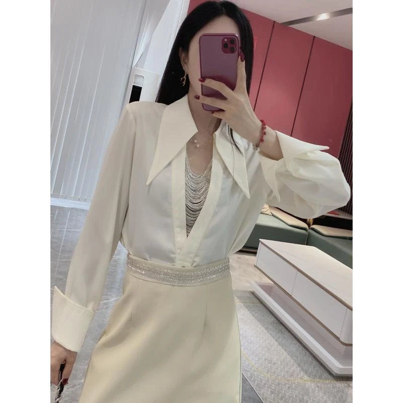 Q【橦颜推荐】小众重工尖领珠子衬衫890009