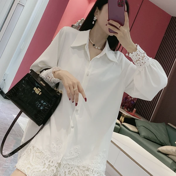Y【橦颜推荐】蕾丝花边小众设计感衬衫7531