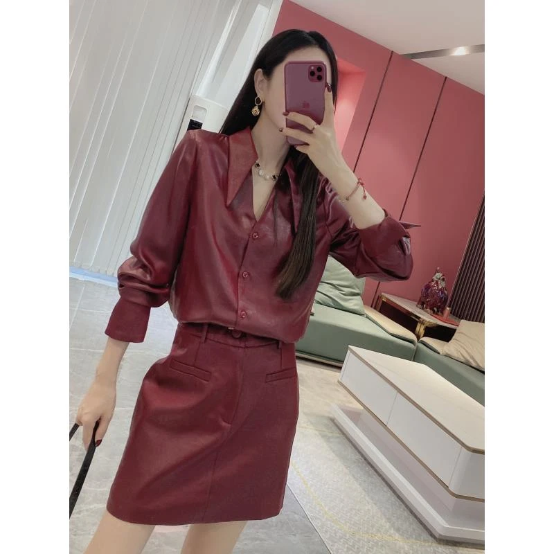 Y【衣橱宠儿】小尖领衬衫+高腰半身裙两件套（YD46）87295