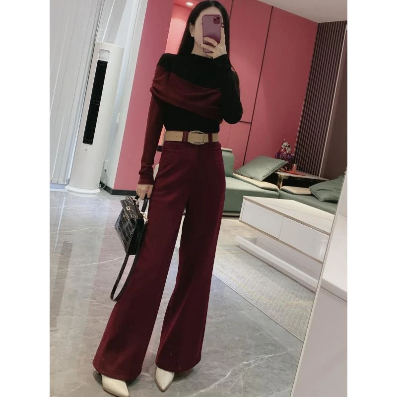 Y【加绒微喇裤】腰带加绒加厚毛呢阔腿裤（YD96K）26665