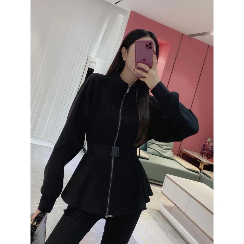 Q【小腰精】腰带荷叶边立领显瘦拉链开衫（YD651）1524