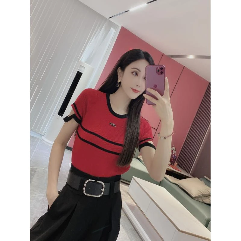 Y【橦颜推荐】显瘦条纹拼色针织衫915