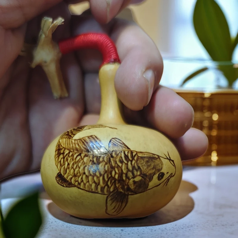 独把葫芦手工烙画锦鲤鱼跃龙门汽车葫芦摆件手把件文玩葫芦