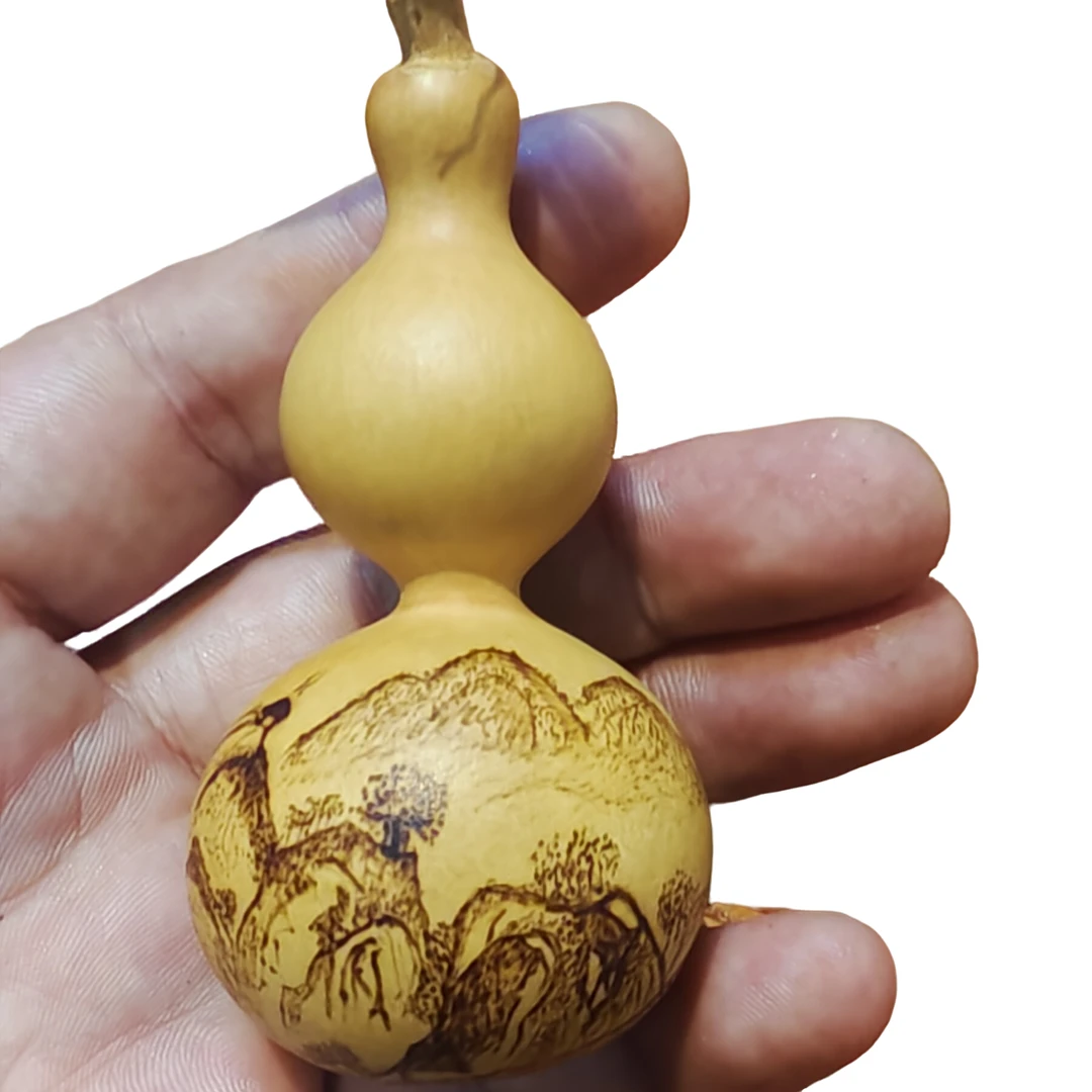 新店开张八宝葫芦全品粗翻嘴手工烙画山水手把件盘玩葫芦带龙头