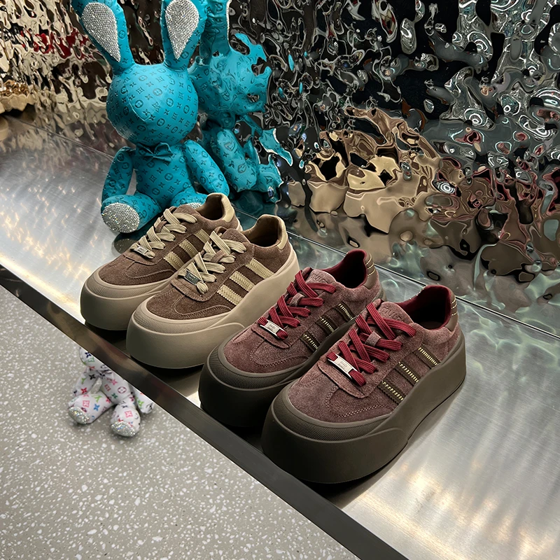 《杰克家》秋季低帮真皮韩版复古德训鞋面包鞋百搭休闲厚底板鞋女22