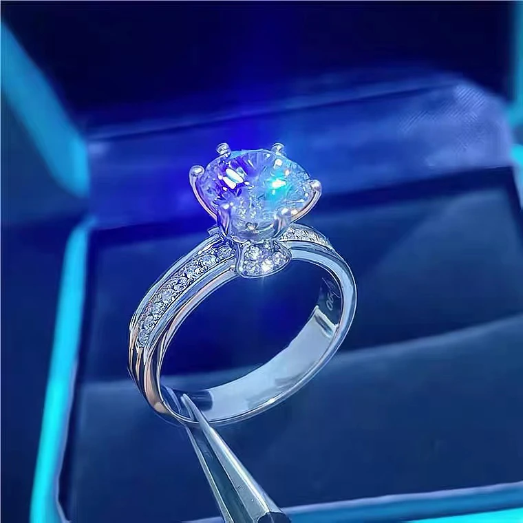 925银莫桑石戒指 〖 许愿池〗 高品质莫桑石/合成碳硅石闭口戒指