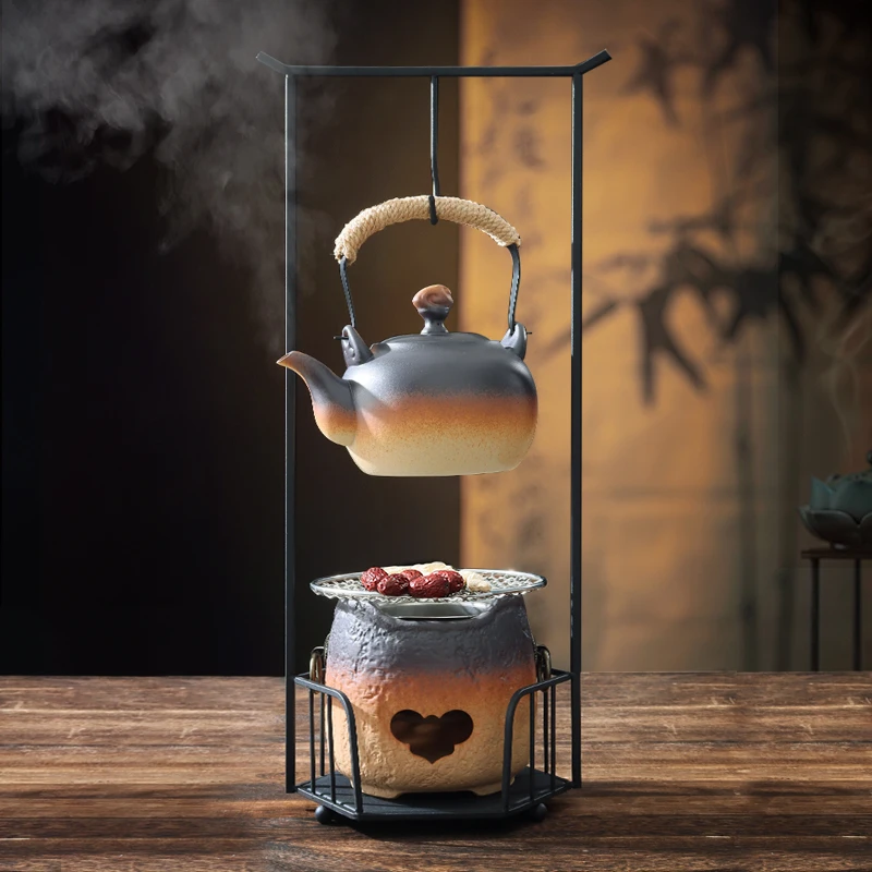 棉小城围炉煮茶茶壶手工煮炭炉家用悬挂式壶架复古潮州陶瓷提梁壶