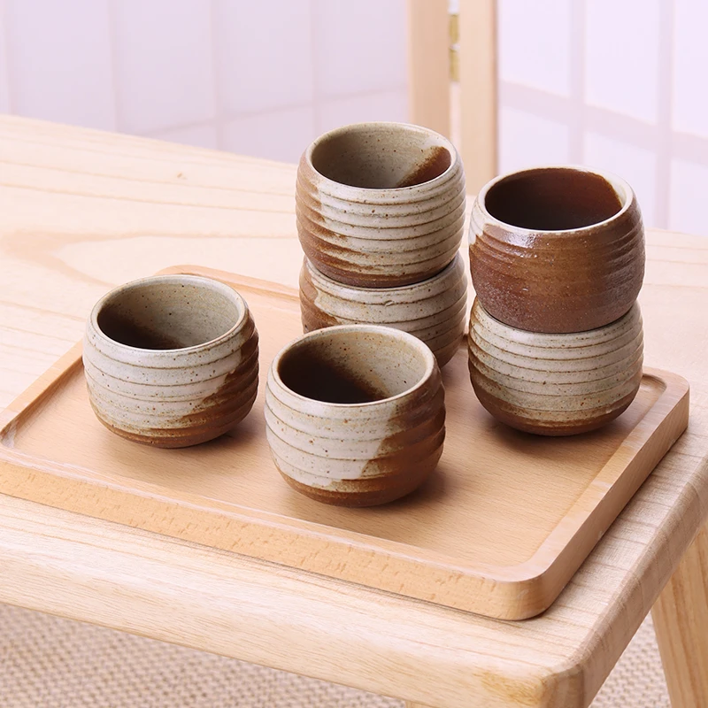 棉小城粗陶小茶杯品茗杯手工复古柴烧螺纹杯中式主人杯个性建盏碗