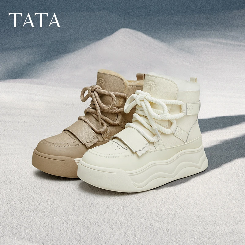 TATA他她冬季厚底雪地靴女户外休闲加绒保暖短靴新款CDJ01DD4