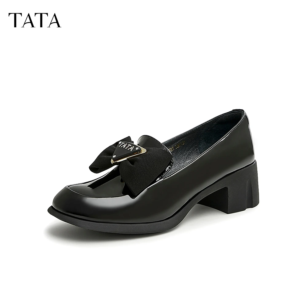 TATA/他她春季一脚蹬甜美蝴蝶结百搭中跟JK风乐福鞋WCNA1AA3