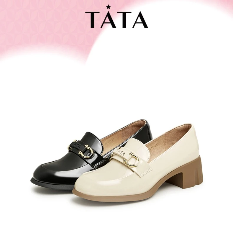 Tata/他她秋季气质简约风厚底休闲粗跟乐福鞋女新款WCNA3CA3