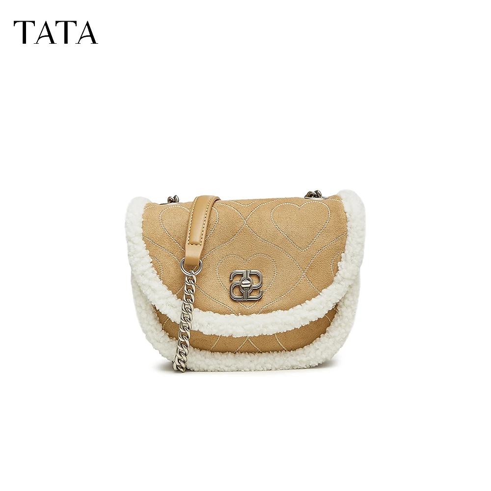 TATA/他她秋季轻奢小香风拼接撞色腋下马鞍包链条包X3100CX3
