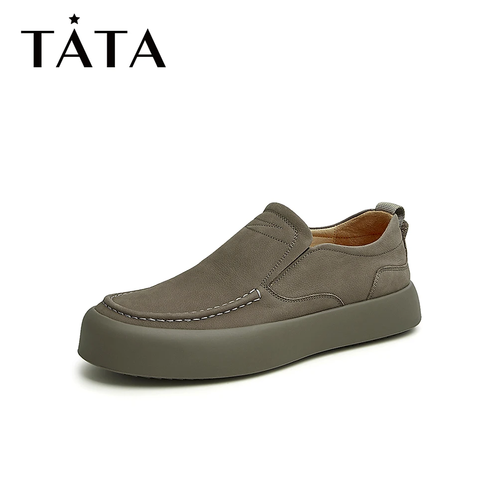 Tata/他她春季圆头经典厚底一脚蹬休闲皮鞋男新TCM01AM3