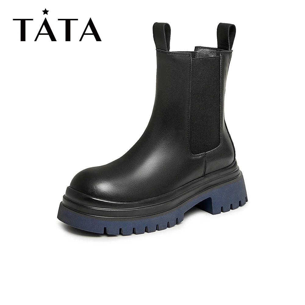 Tata/他她2023冬季经典英伦风厚底百搭经典撞色切尔西靴W7N01DZ3