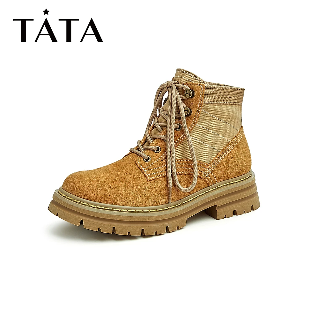 Tata/他她春季英伦风拼接百搭厚底工装风马丁靴新7YD40AD3