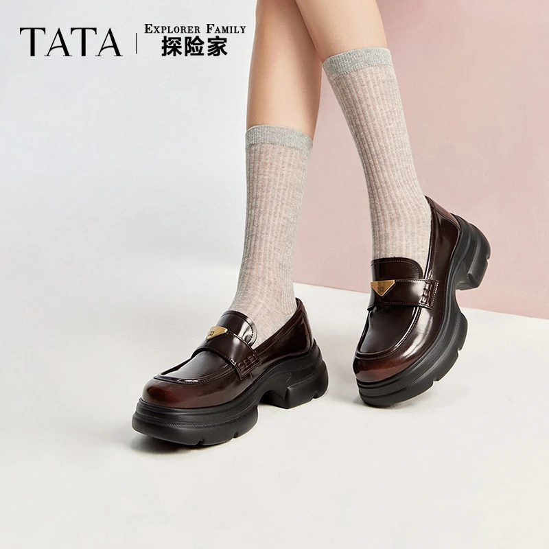 邢菲同款TATA他她侦探家英伦厚底乐福鞋女小皮鞋单鞋秋冬7OL29CA4