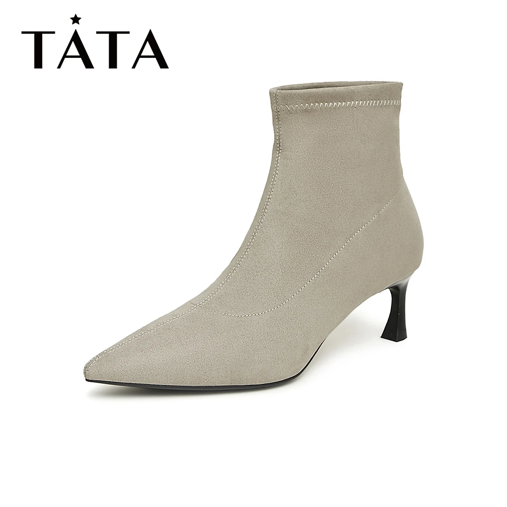 Tata/他她冬季气质尖头高跟时装靴瘦瘦靴女新款7QT40DD3