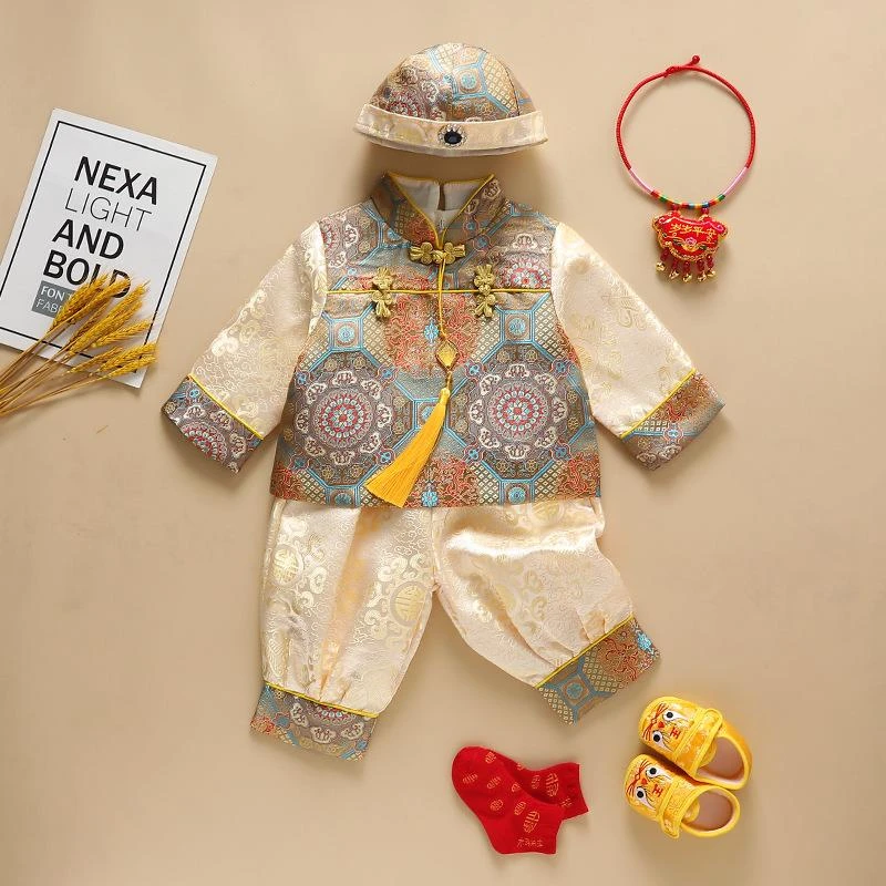 宝宝男春秋周岁抓周服生日礼服服装中式儿童周岁礼服婴儿夏季唐装