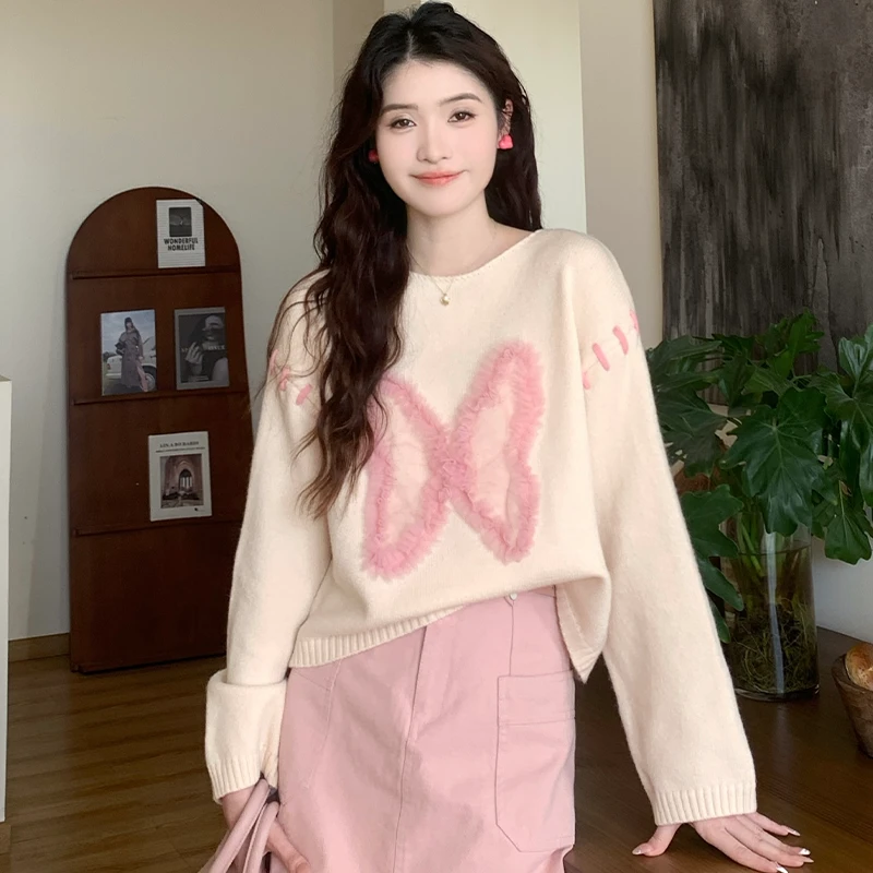 慕兔韩系甜美针织套头毛衣2024秋季新款百搭气质设计感长袖上衣