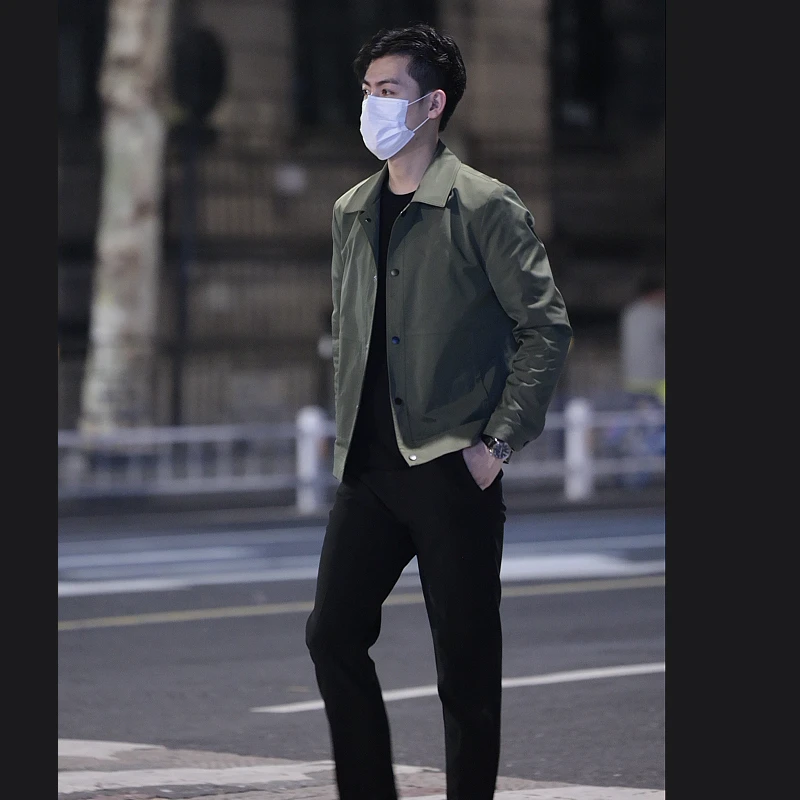 2025春季新款男士潮流百搭行政夹克外套修身帅气休闲纯色翻领上衣