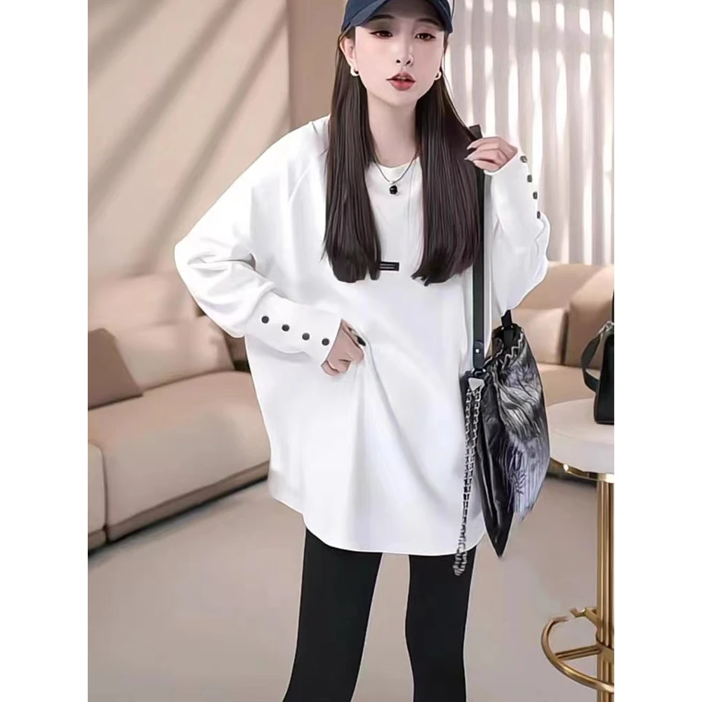 秋冬叠穿宽松中长款洋气上衣加绒打底衫内搭