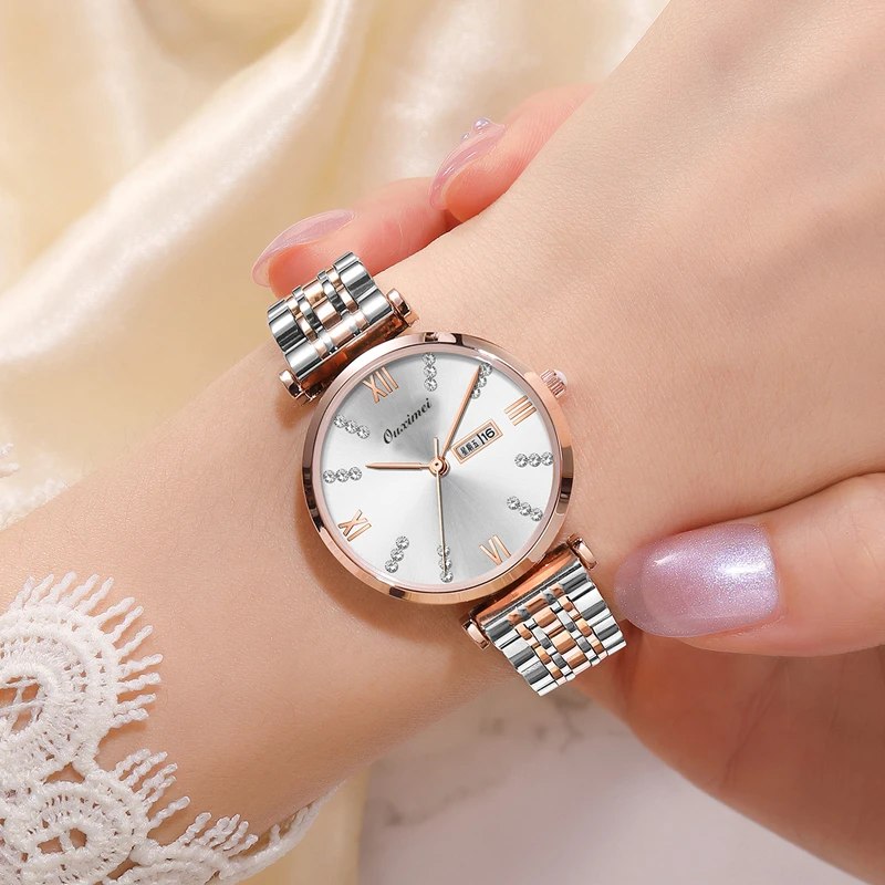 B经典轻奢女表日历满天星石英优雅气质女士防水百搭女款精钢精致