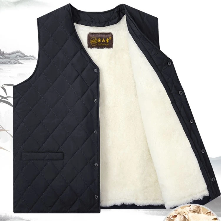中老年加厚皮毛一体羊毛坎肩保暖马甲男冬季背心外套休闲老年人
