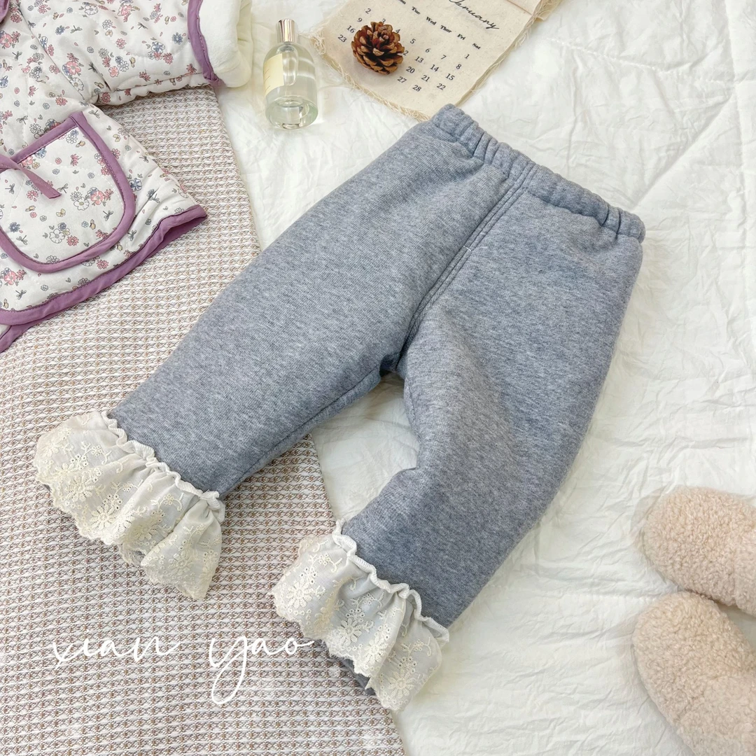 女童加绒加厚棉裤2024内搭外穿洋气蕾丝边打底裤棉裤SJ-R-D037