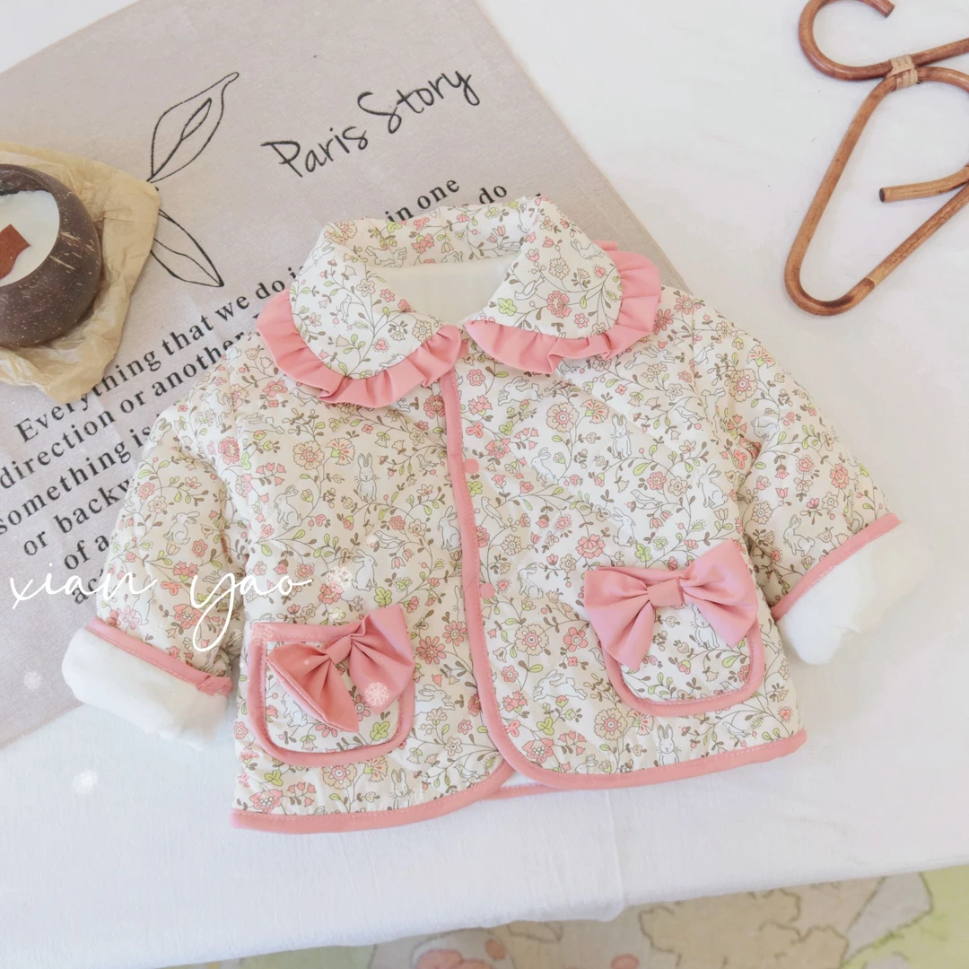 【拍大一码】碎花棉服外套儿童夹棉加绒女宝宝娃娃领棉袄SJ-R-D036