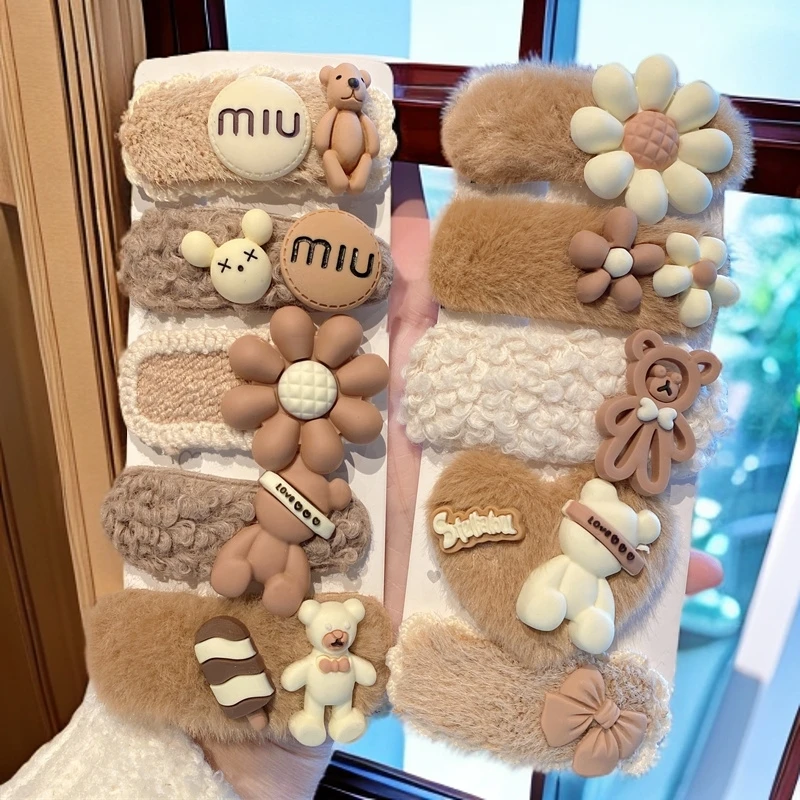 百搭甜美发卡发夹5个花朵卡通毛毛可爱刘海夹碎发侧边小边夹bb夹