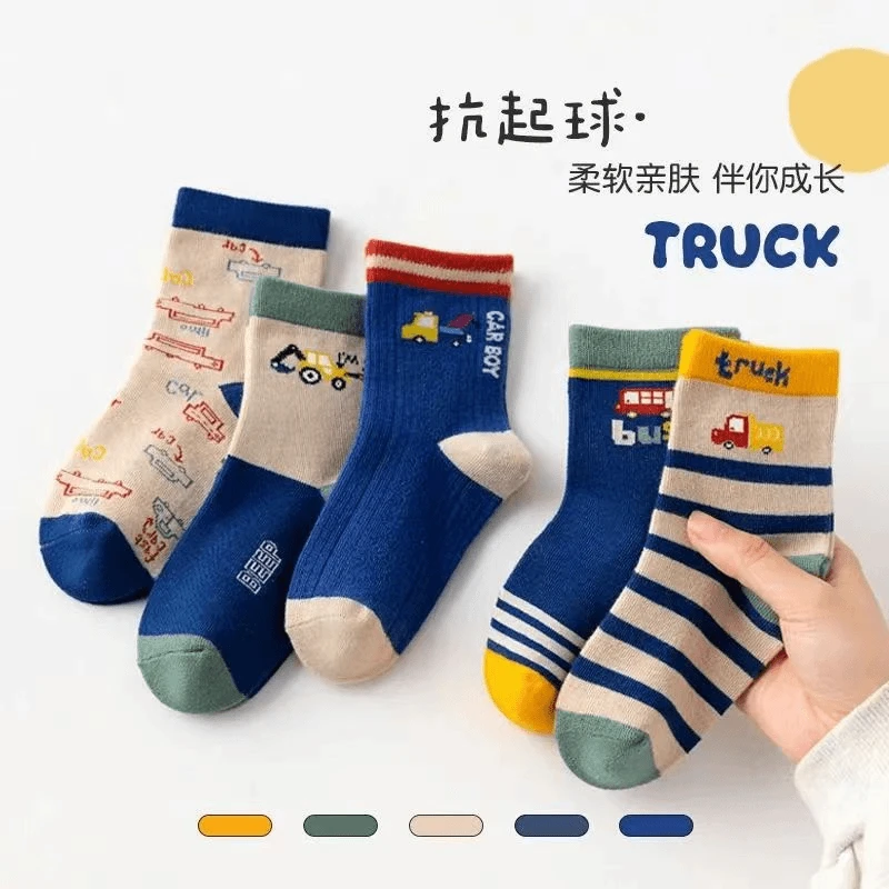 儿童袜子秋季新款男童袜子春秋款男孩吸汗透气秋冬卡通小汽车童袜