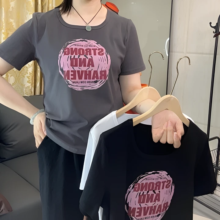 2025夏季新款正肩大码女装短袖T恤显瘦宽松百搭上衣
