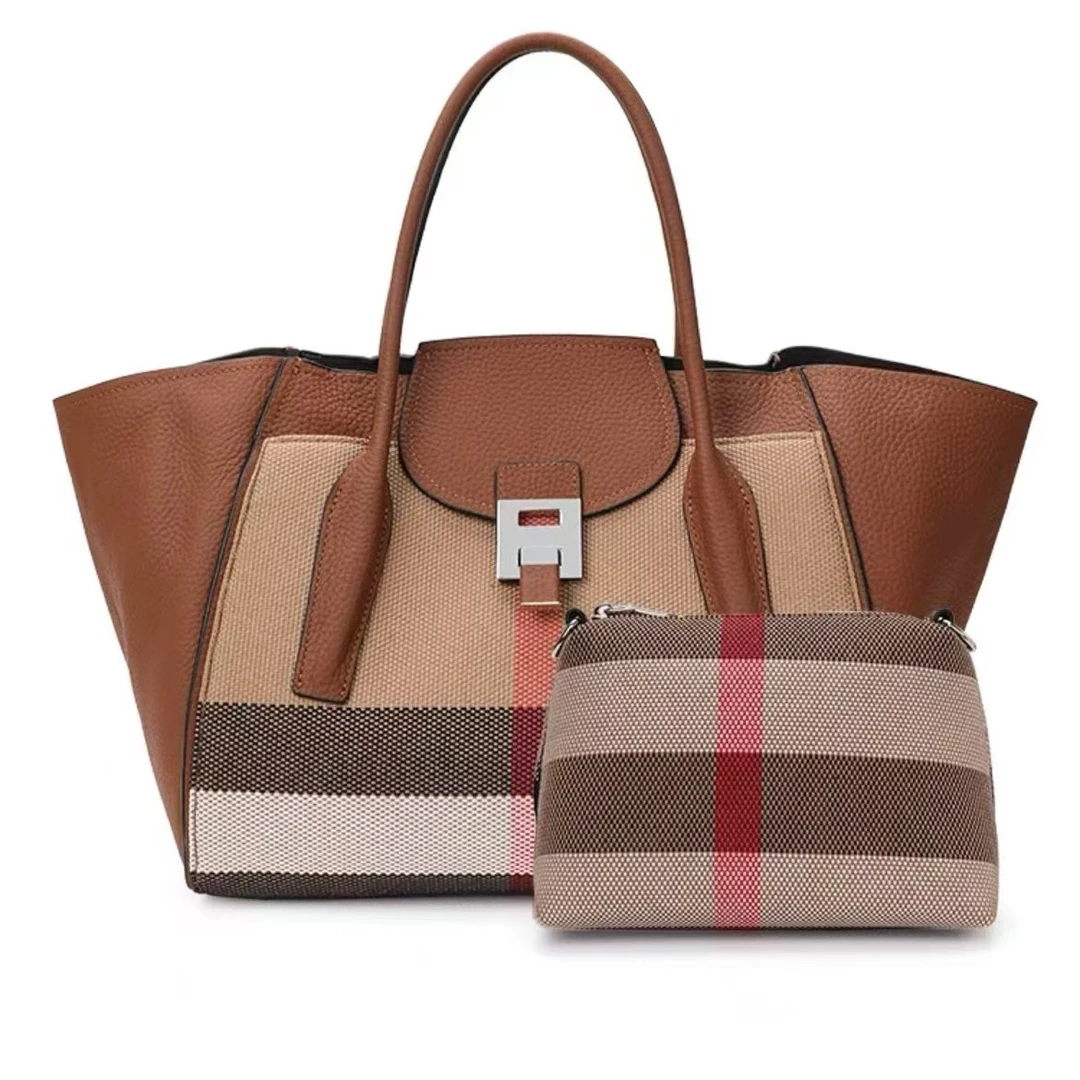 A31手提包新款高级时尚百搭格纹手提斜挎手工女包