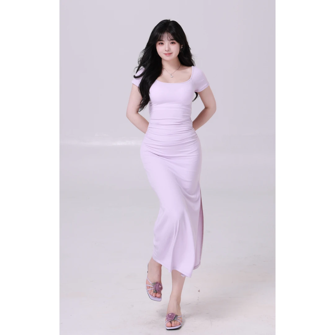 清清MengFairy【粉黛佳人】纯欲方领设计修身露背夏季连衣裙2775M