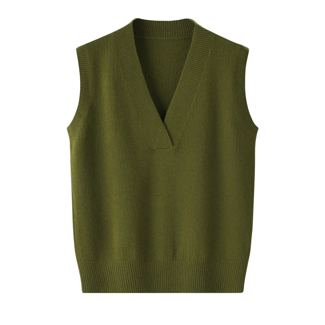 羊绒女士无袖秋冬宽松马甲秋季简约春秋百搭纯色v领套头上衣针织