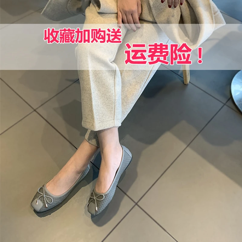 软底单鞋女黑色平底鞋一脚蹬瓢鞋蝴蝶结船鞋浅口孕妇鞋真皮豆豆鞋