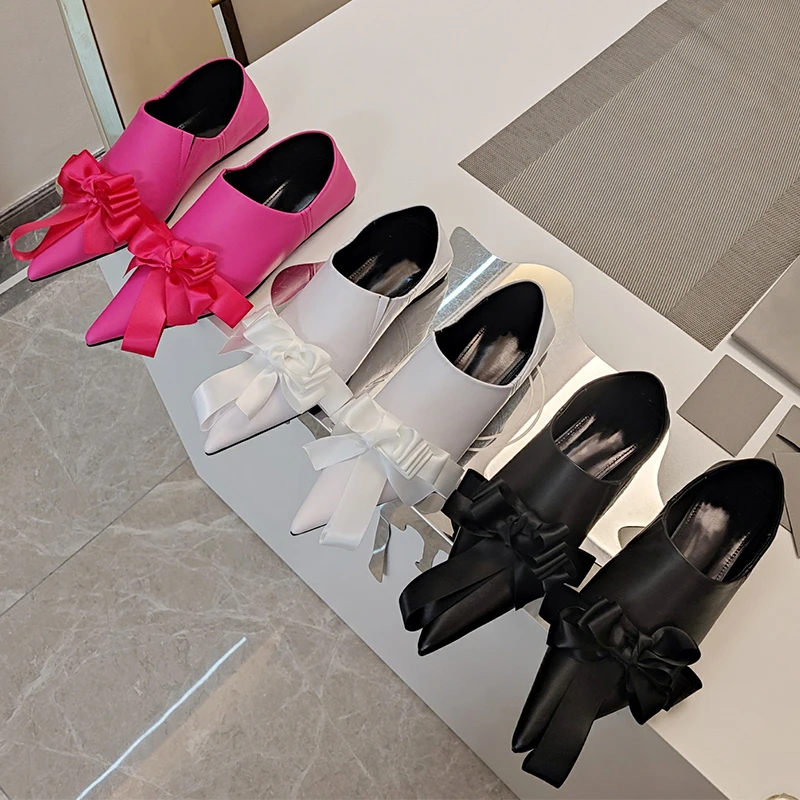 甜美舒适尖头蝴蝶结平底单鞋女秋新款时尚百搭法式名媛风平底鞋潮