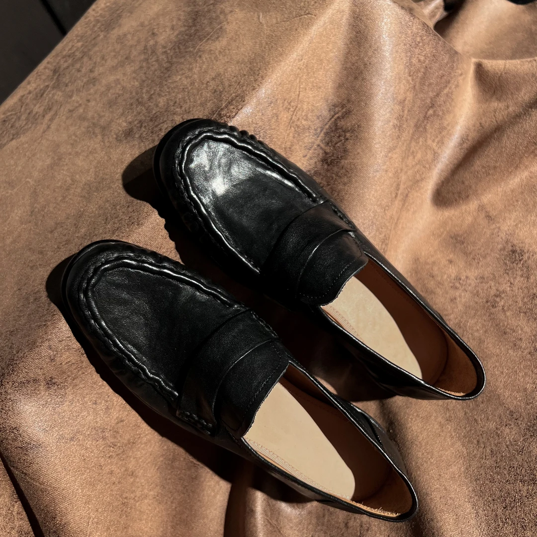 欧美舒适时尚百搭原创真皮复古乐福鞋柔软一脚蹬小皮鞋英伦女单鞋